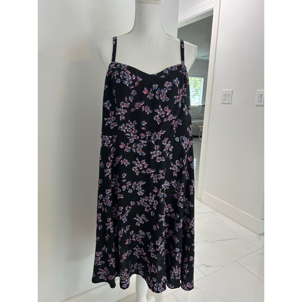Torrid Black Floral Rayon Midi Dress Pink Blue Flowers Smocked Back Size Plus 1X